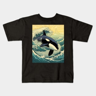 Japanese Kawaii Orca Killer Whale  Great Wave Off Kanagawa Kids T-Shirt